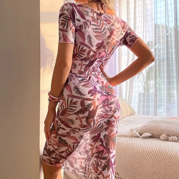 3pack Plant Print Halter Bikini Swimsuit & Cover Up - Picture 1 of 8